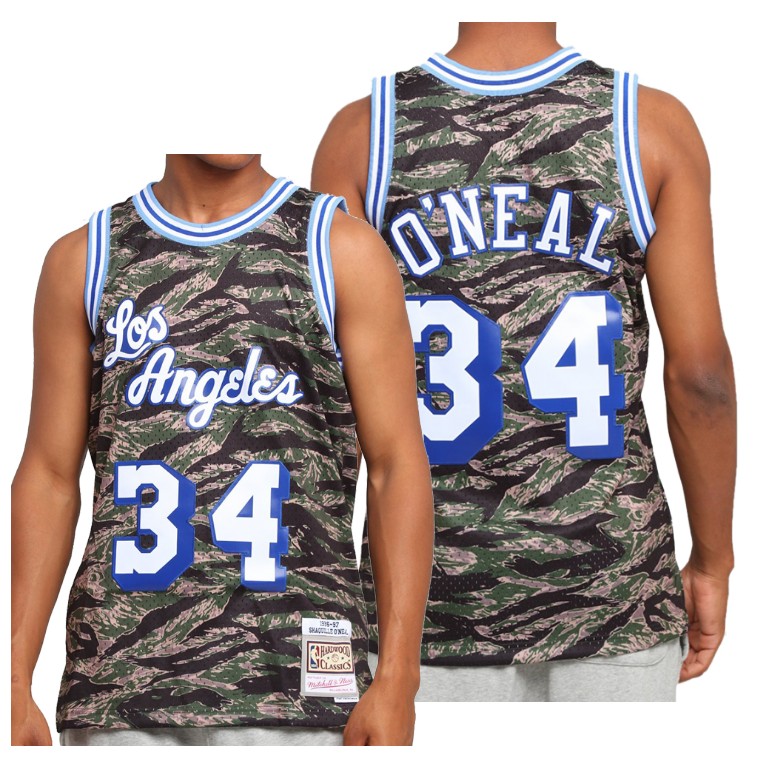 Men's Los Angeles Lakers Shaquille O'Neal #34 NBA Tiger Classic Camo Green Basketball Jersey MXW4483IB